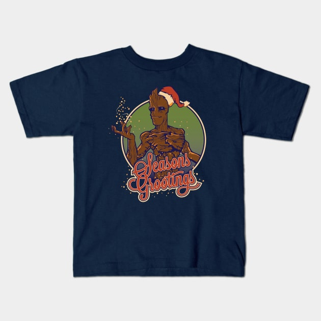 Seasons Grootings Kids T-Shirt by FOUREYEDESIGN